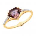 Золотое кольцо SOKOLOV с ситаллом цвета Султанит и фианитом