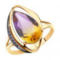 Золотое кольцо SOKOLOV с ситаллом цвета Аметрин и фианитом