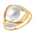 Золотое кольцо SOKOLOV с фианитом и жемчугом