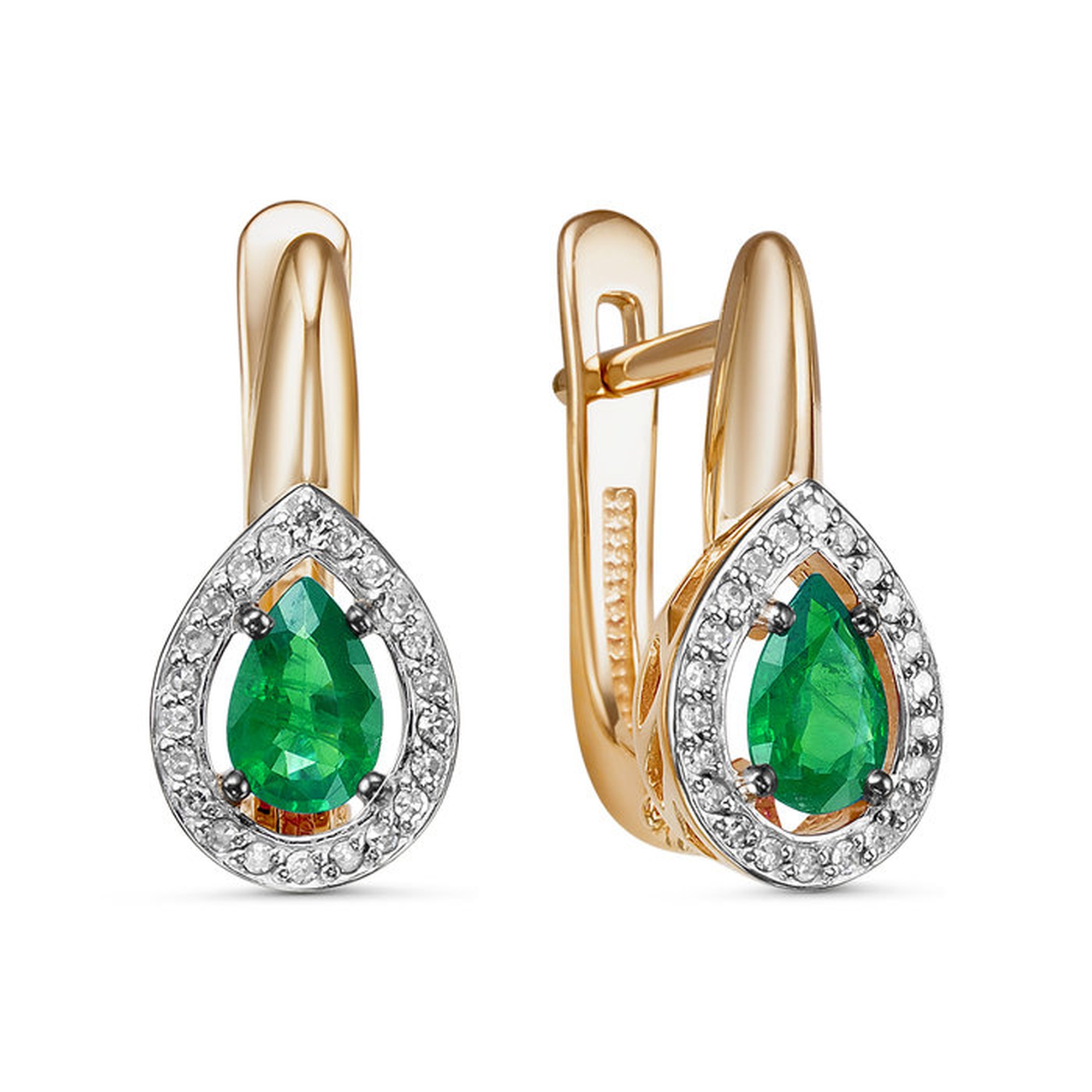 Золотые серьги ERA Jewellery с бриллиантом и изумрудом