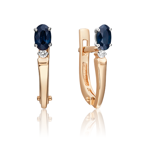 Серьги из комбинированного золота Platina с бриллиантом и сапфиром