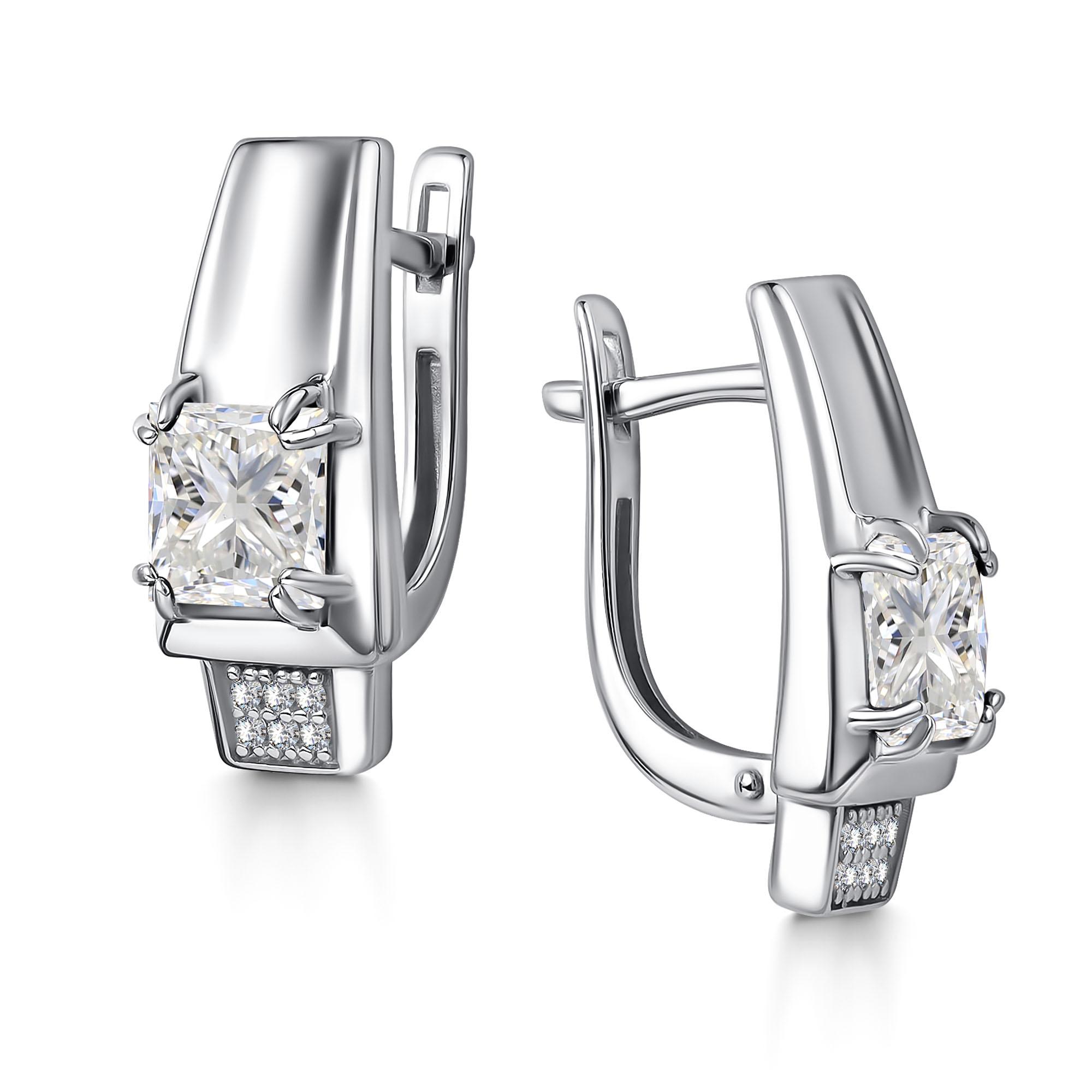 Серебряные серьги АЛЬКОР с фианитом и горным хрусталём