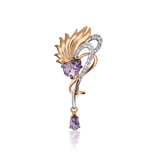 Брошь из комбинированного золота Platina с топазом и аметистом