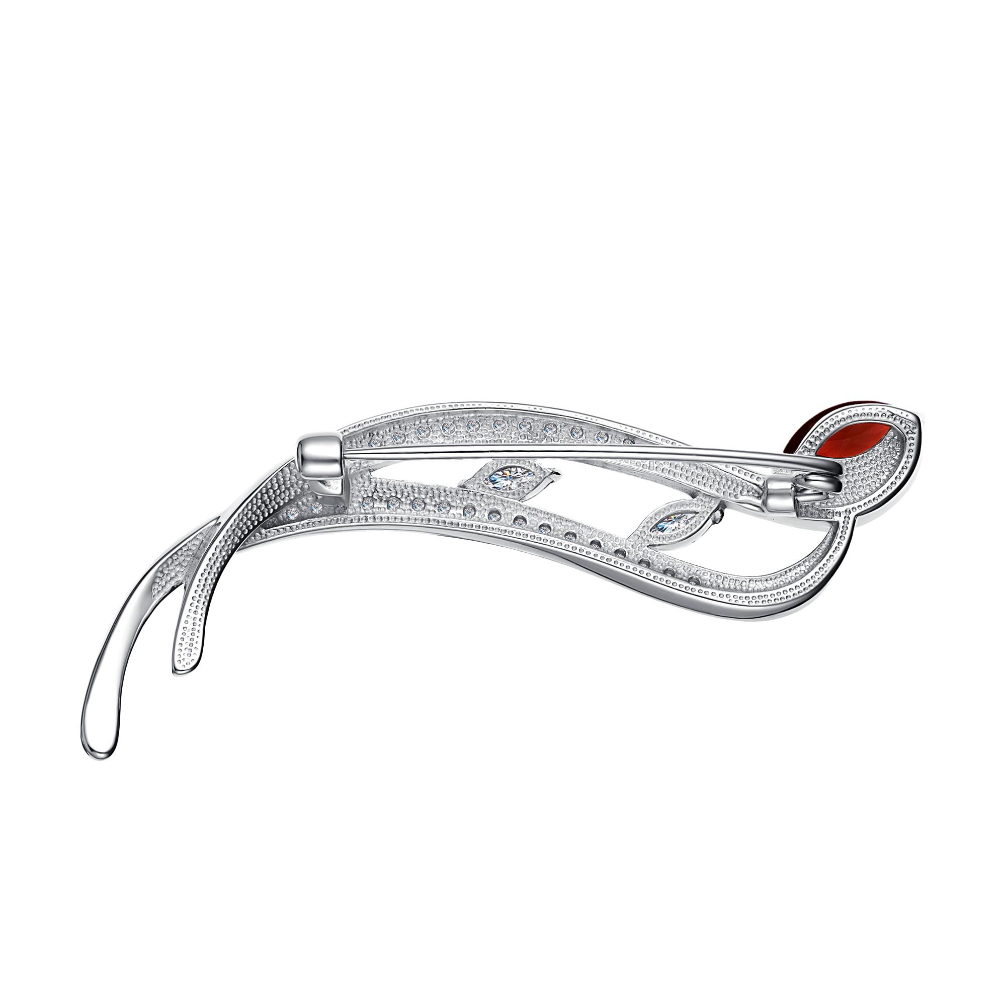 Серебряная брошь АЛЬКОР с фианитом и гранатом