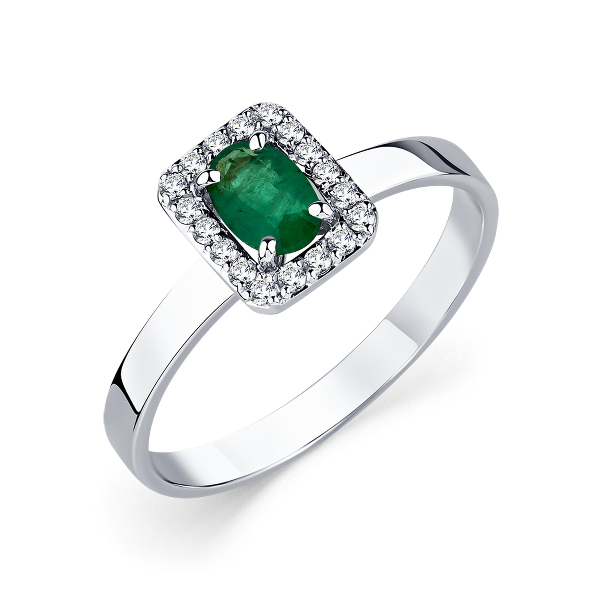 Кольцо из белого золота Мастер Бриллиант с бриллиантом и изумрудом