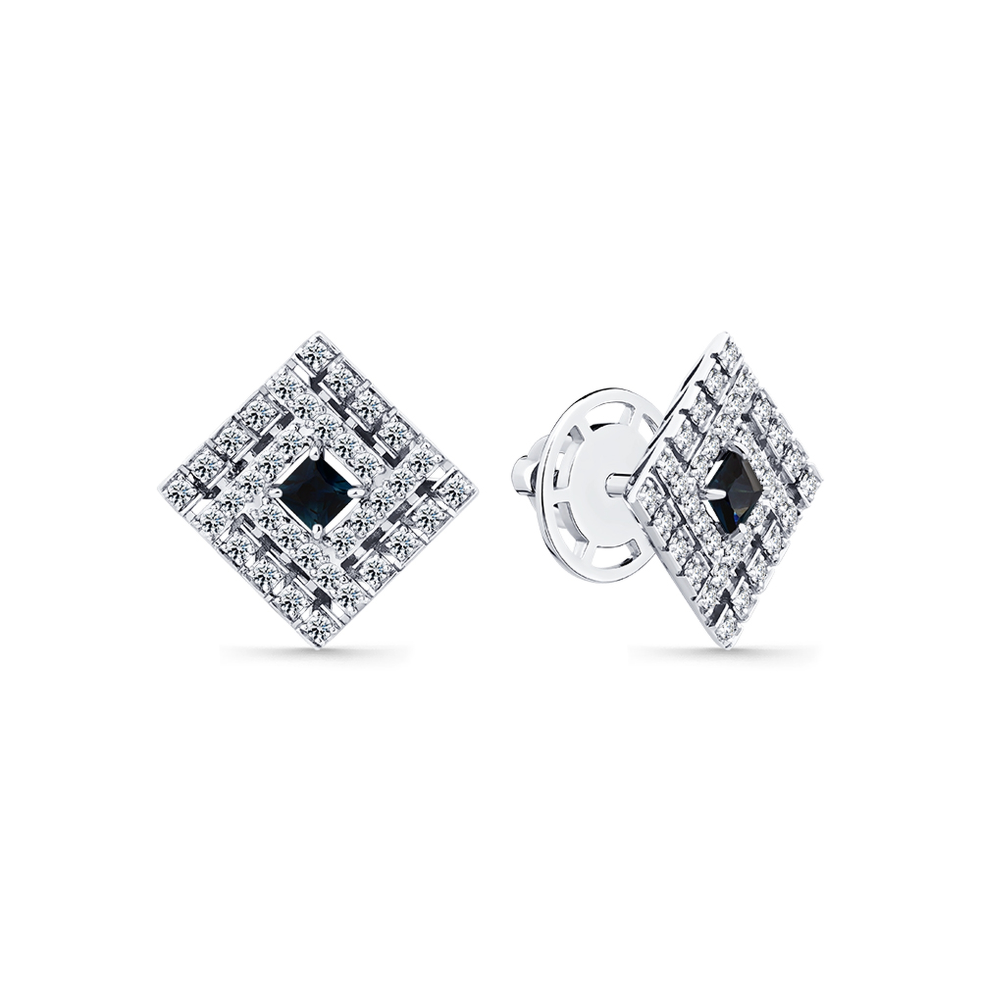 Серьги из белого золота Мастер Бриллиант с бриллиантом и сапфиром