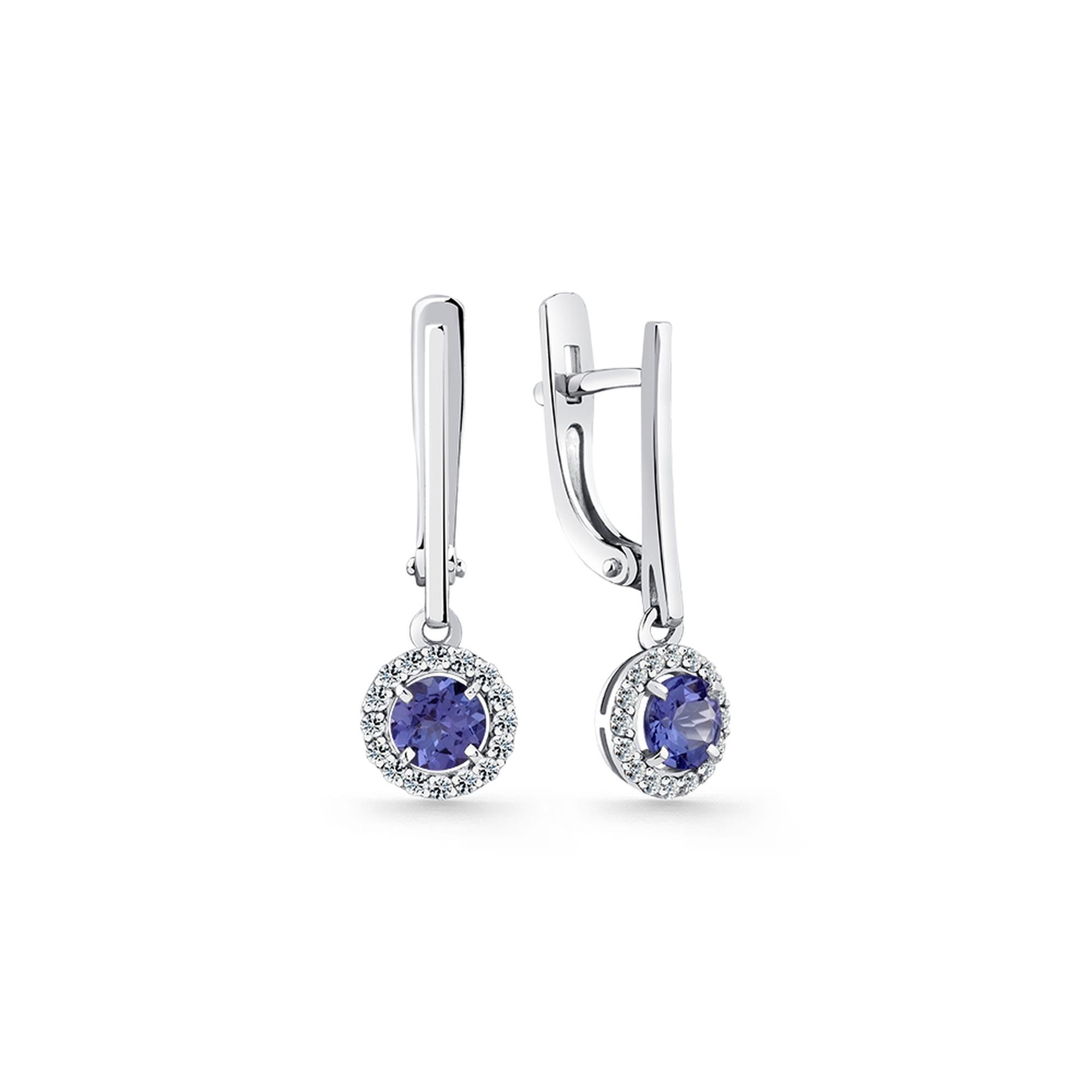 Серьги из белого золота Мастер Бриллиант с бриллиантом и танзанитом