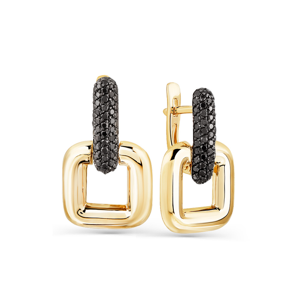 Серьги из лимонного золота Мастер Бриллиант с чёрным бриллиантом
