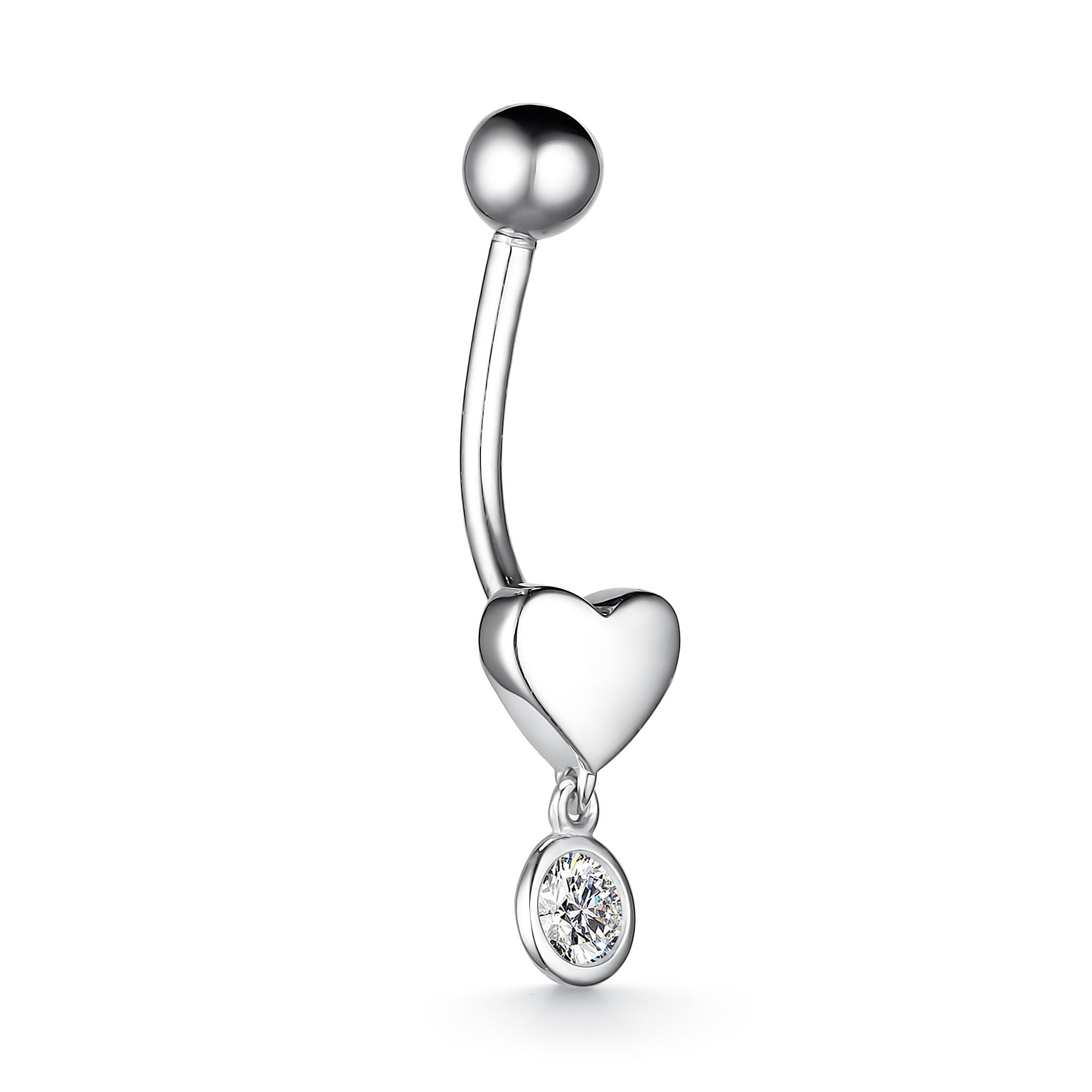 Серебряный пирсинг в пупок АЛЬКОР с фианитом