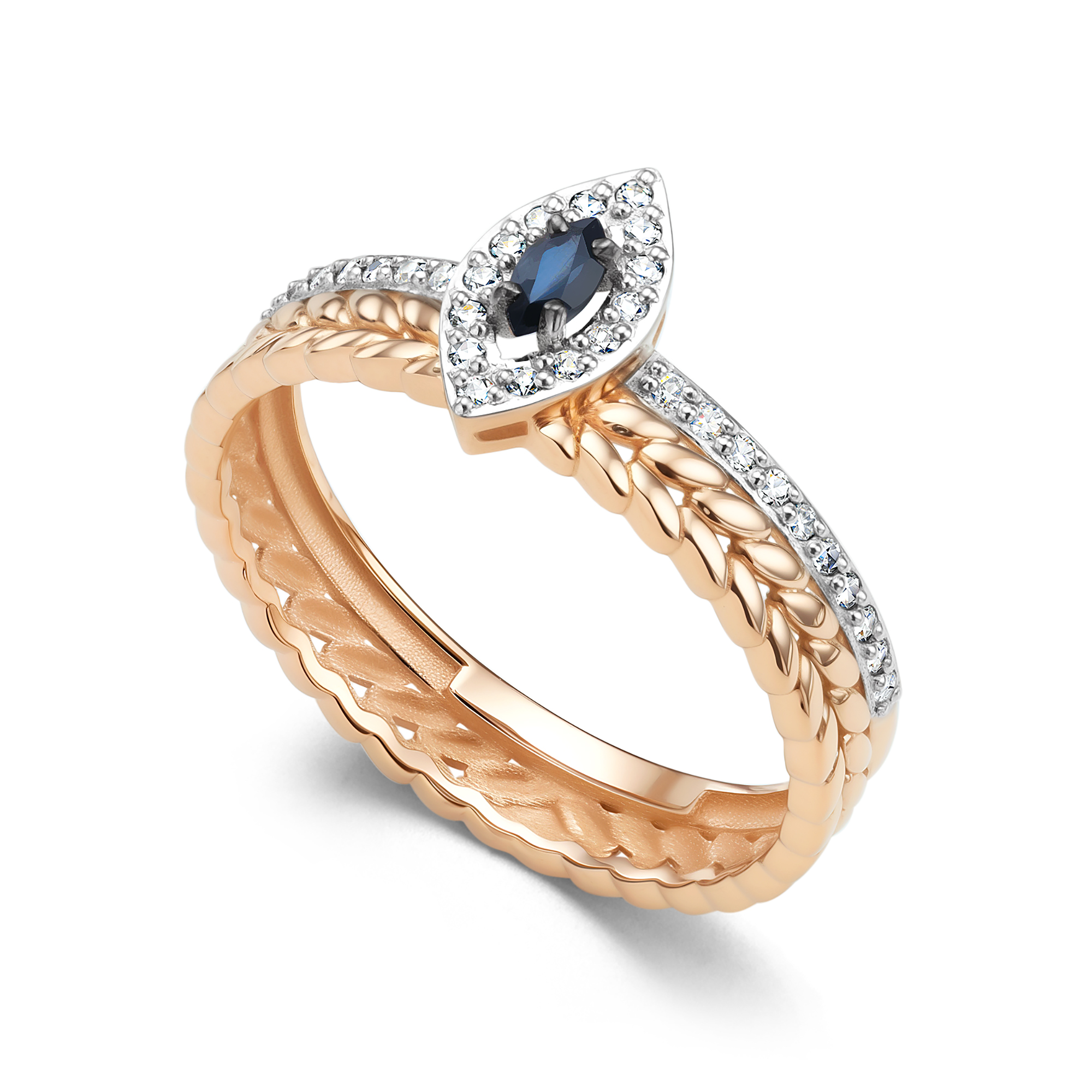 Золотое кольцо АЛЬКОР с бриллиантом и сапфиром