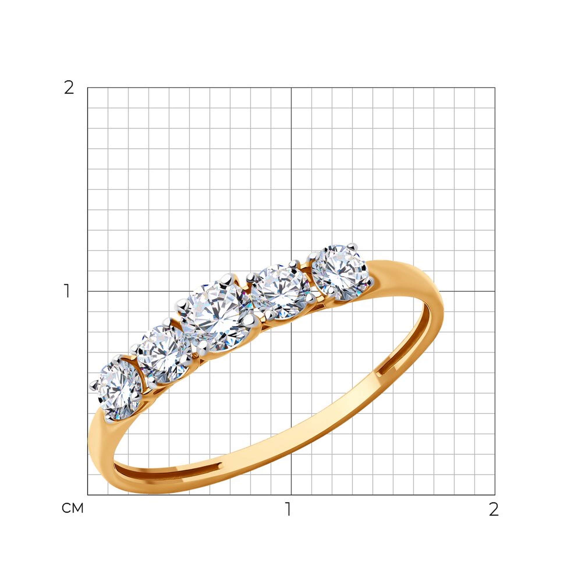 Золотое кольцо Diamant с фианитом