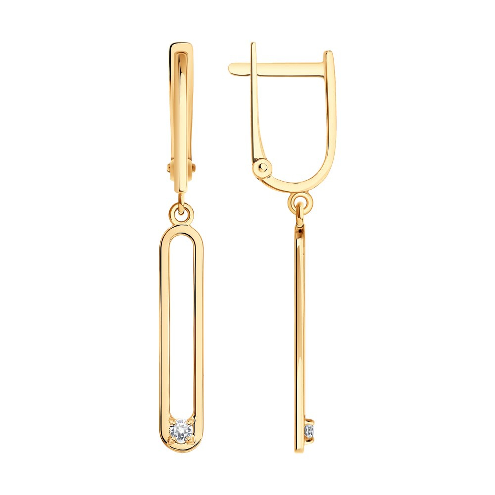 Золотые серьги Diamant с фианитом