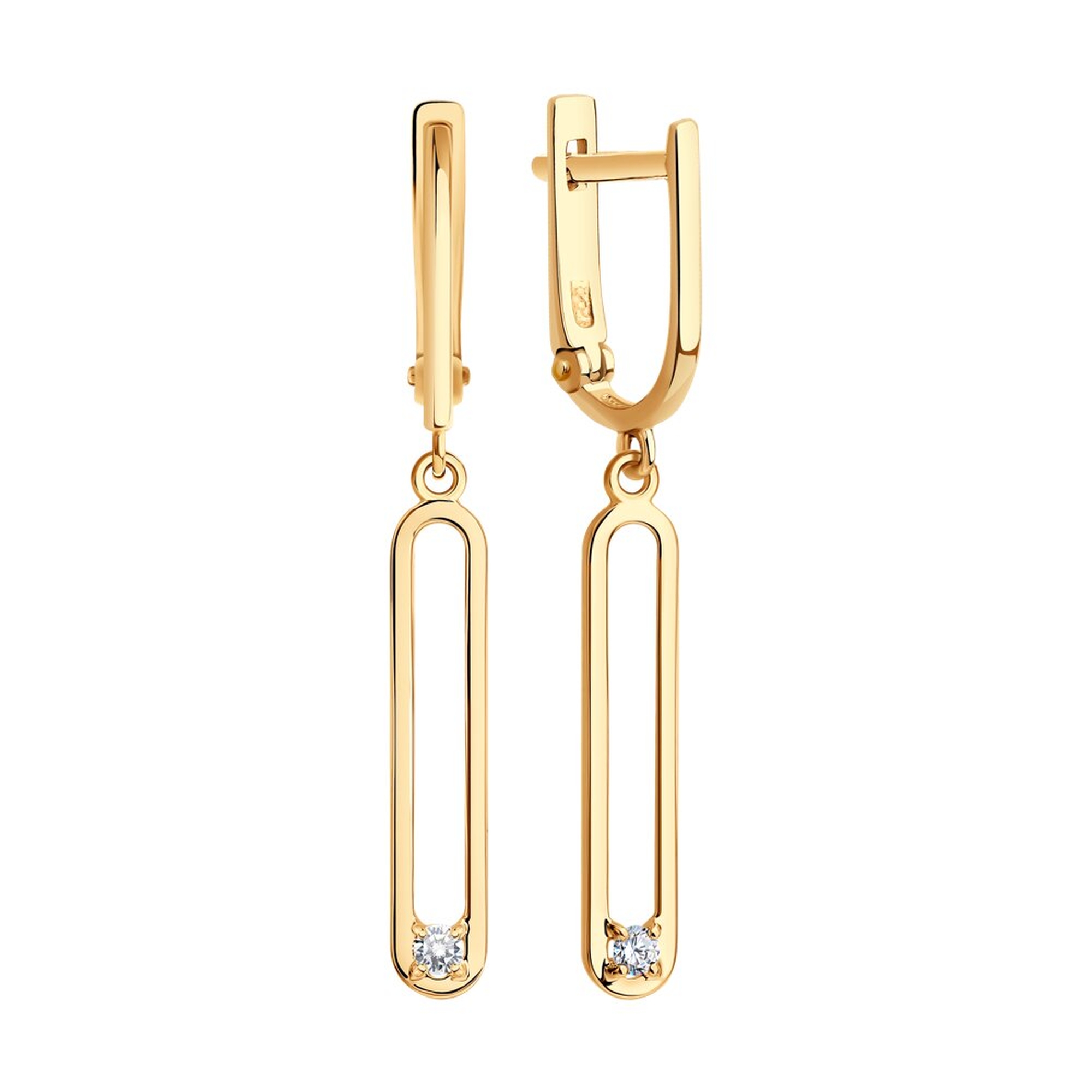 Золотые серьги Diamant с фианитом