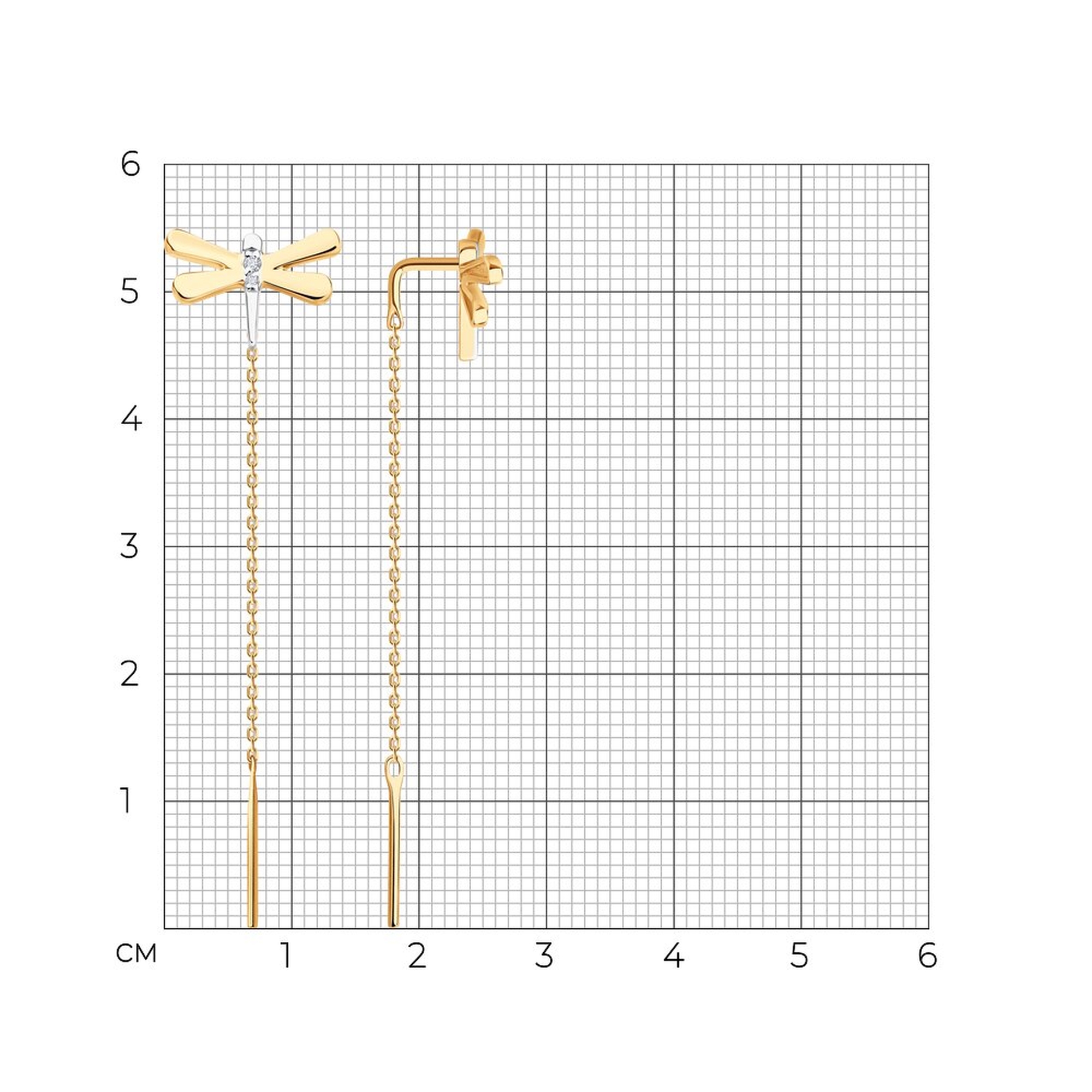 Золотые серьги Diamant с фианитом