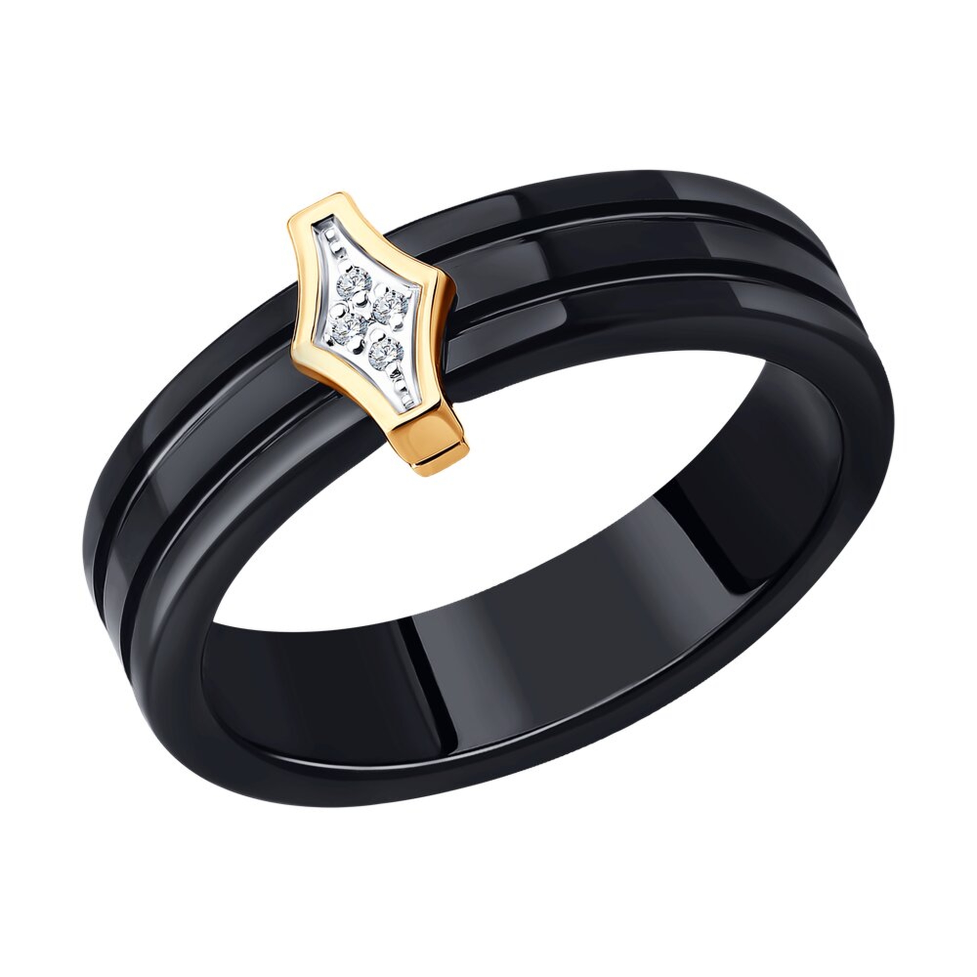 Золотое кольцо SOKOLOV с бриллиантом и керамикой