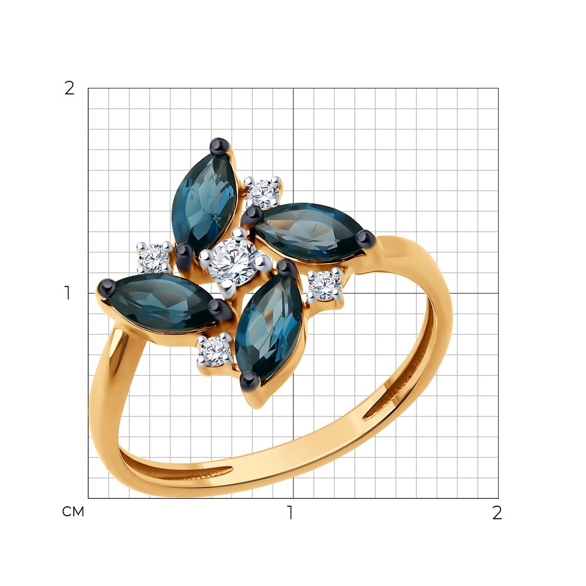 Золотое кольцо Diamant с фианитом и Лондон топазом