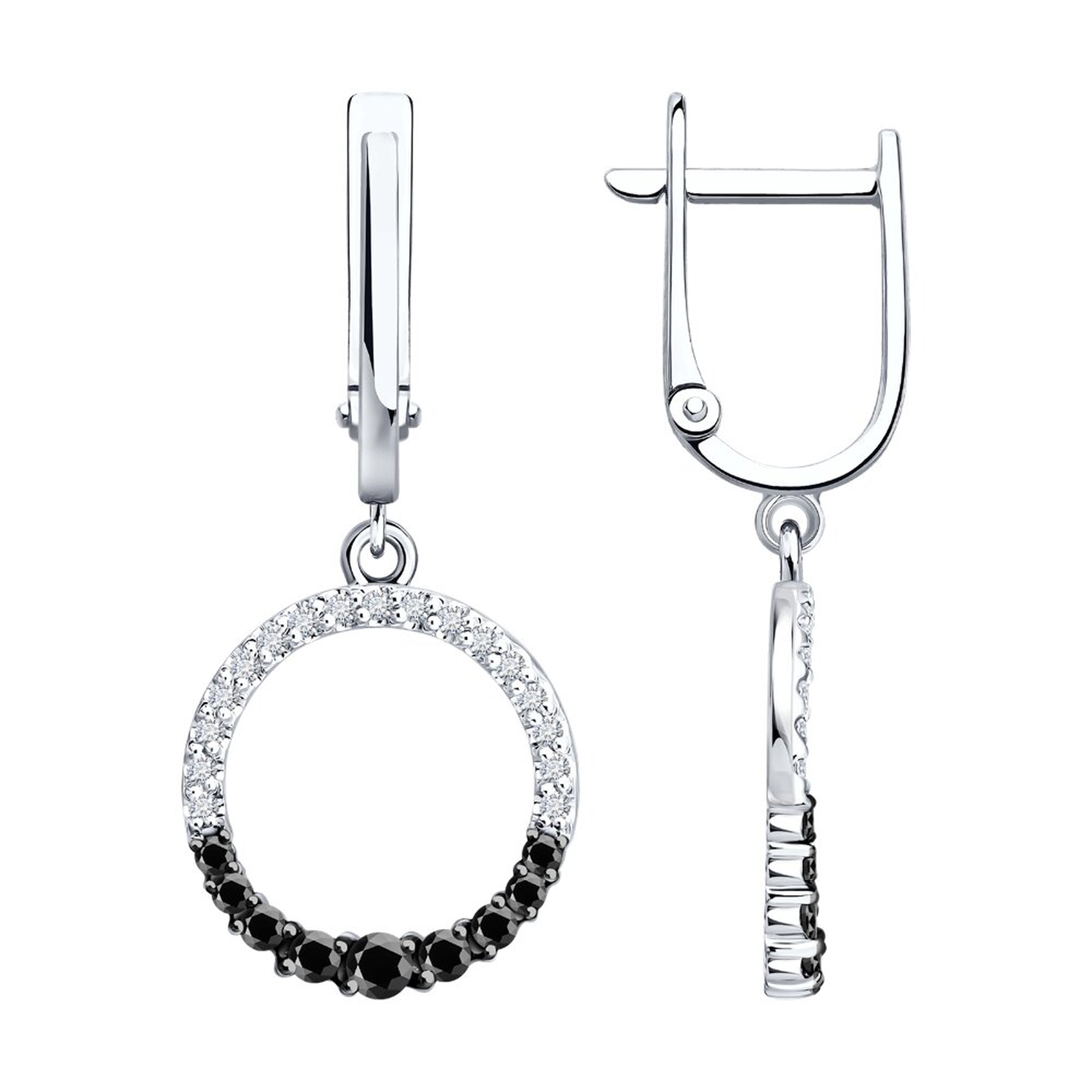 Золотые серьги SOKOLOV с бриллиантом и чёрным бриллиантом