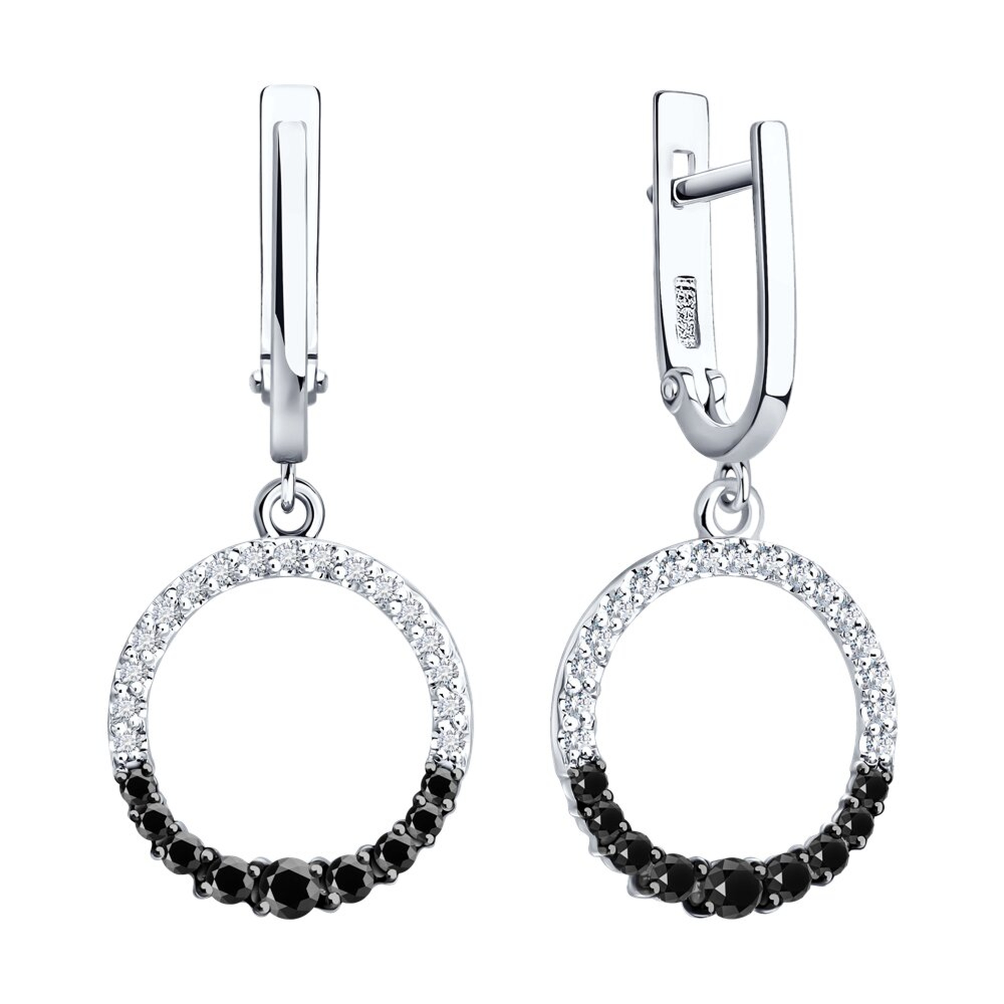 Золотые серьги SOKOLOV с бриллиантом и чёрным бриллиантом