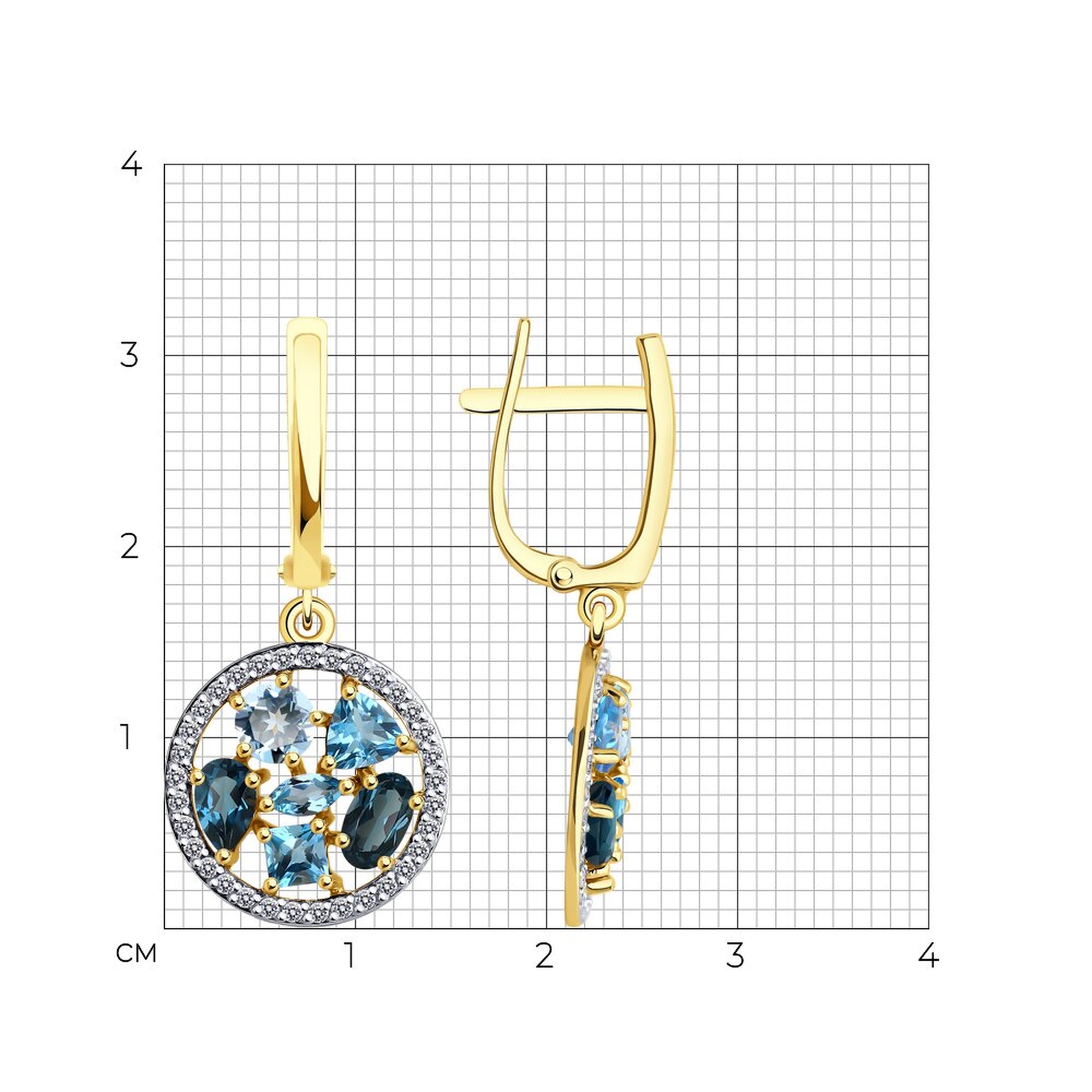 Золотые серьги SOKOLOV с топазом, фианитом и Лондон топазом