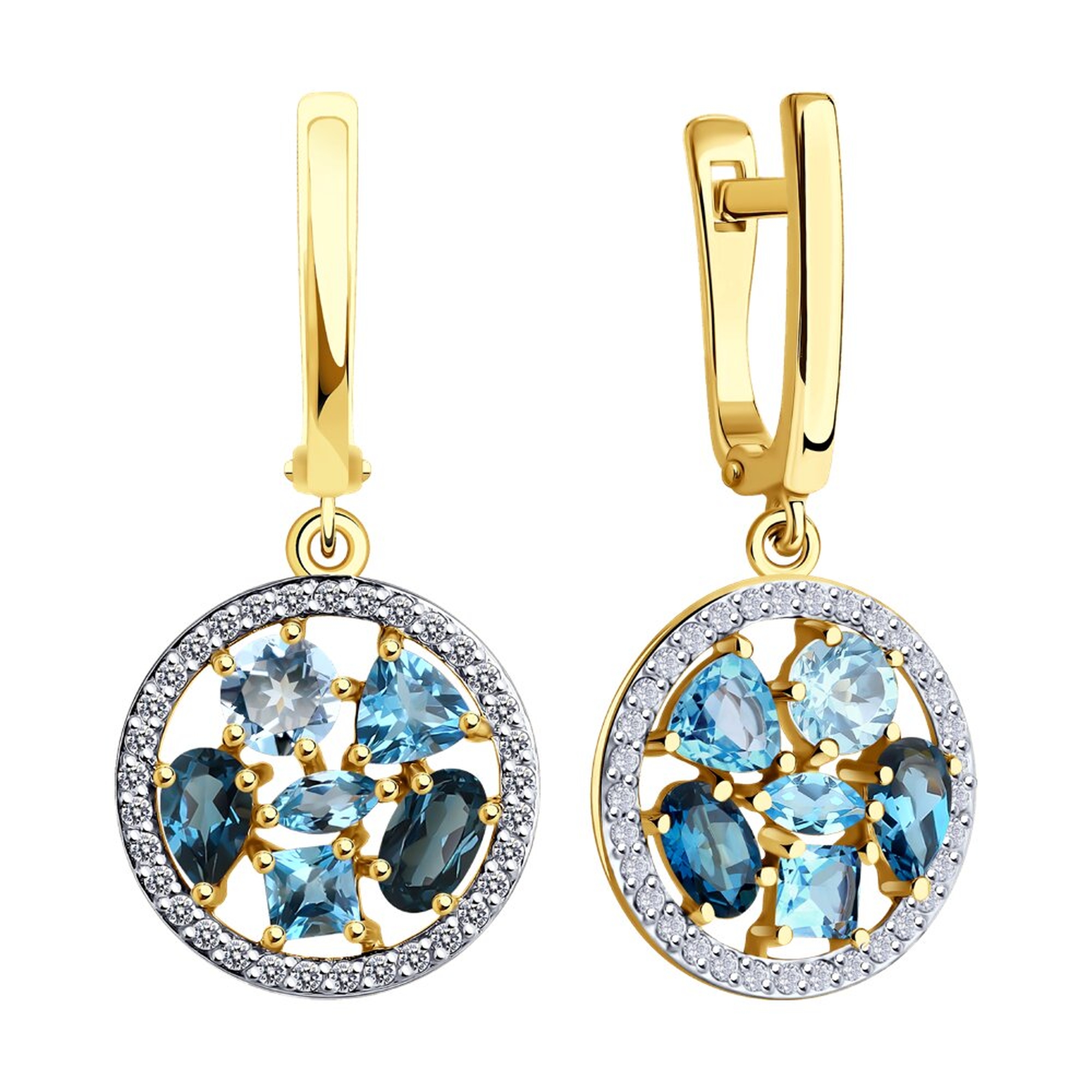 Золотые серьги SOKOLOV с топазом, фианитом и Лондон топазом