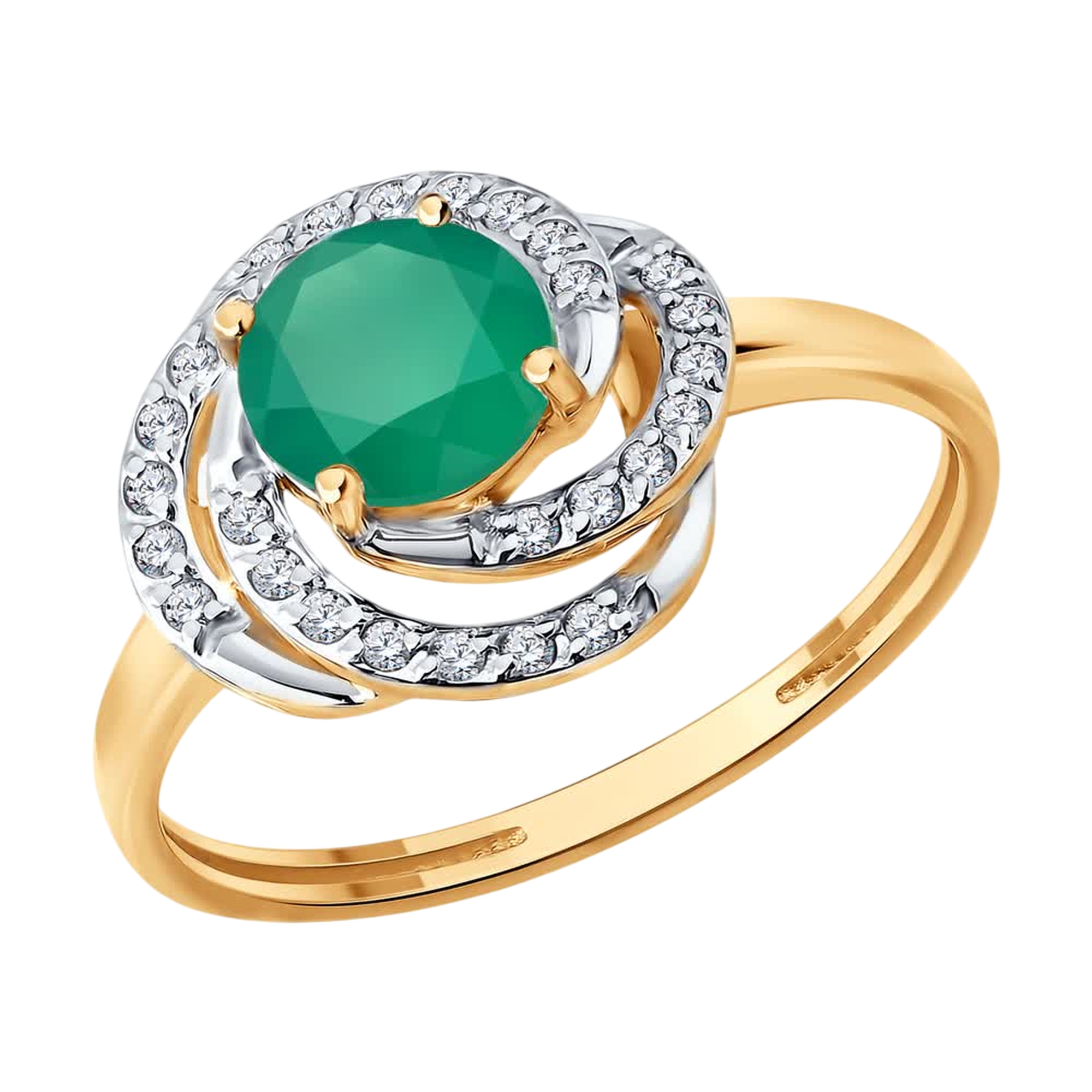 Золотое кольцо SOKOLOV с фианитом и агатом