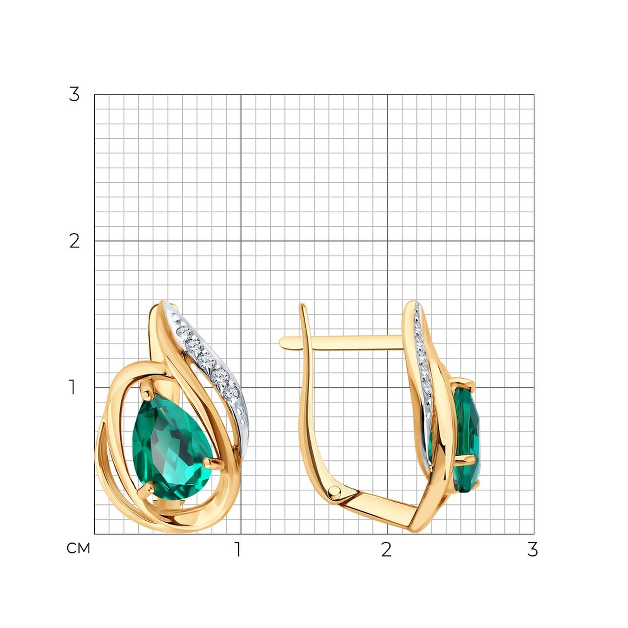 Золотые серьги SOKOLOV с бриллиантом и гидротермальным изумрудом