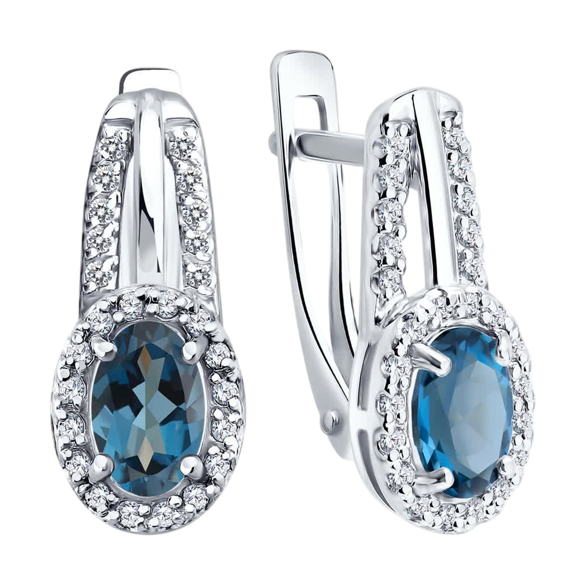 Серьги из белого золота SOKOLOV с фианитом и Лондон топазом