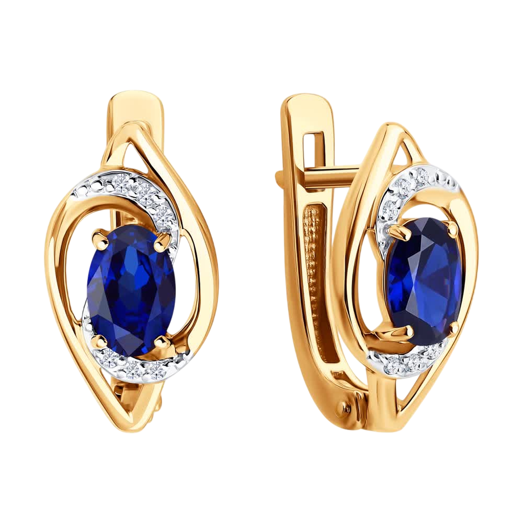Золотые серьги SOKOLOV с фианитом и сапфировым корундом