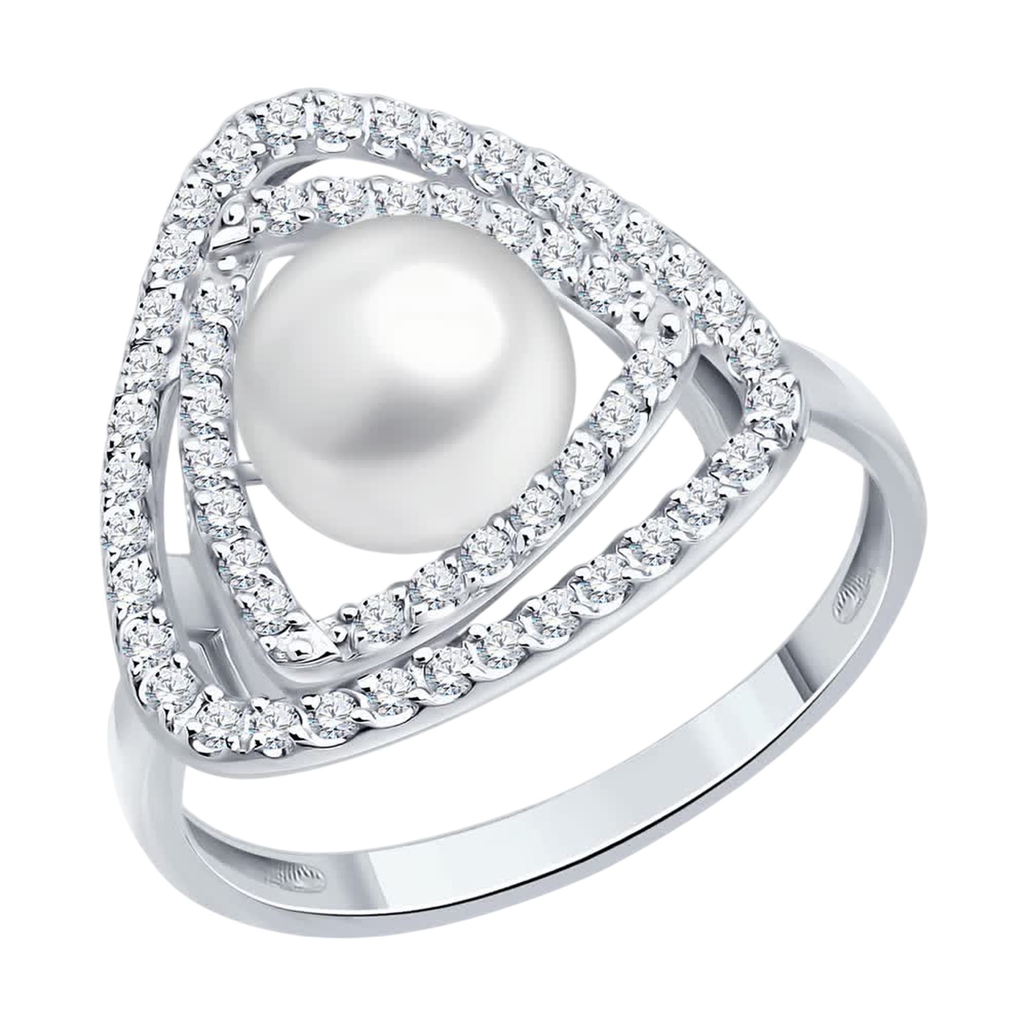 Кольцо из белого золота SOKOLOV с фианитом и жемчугом