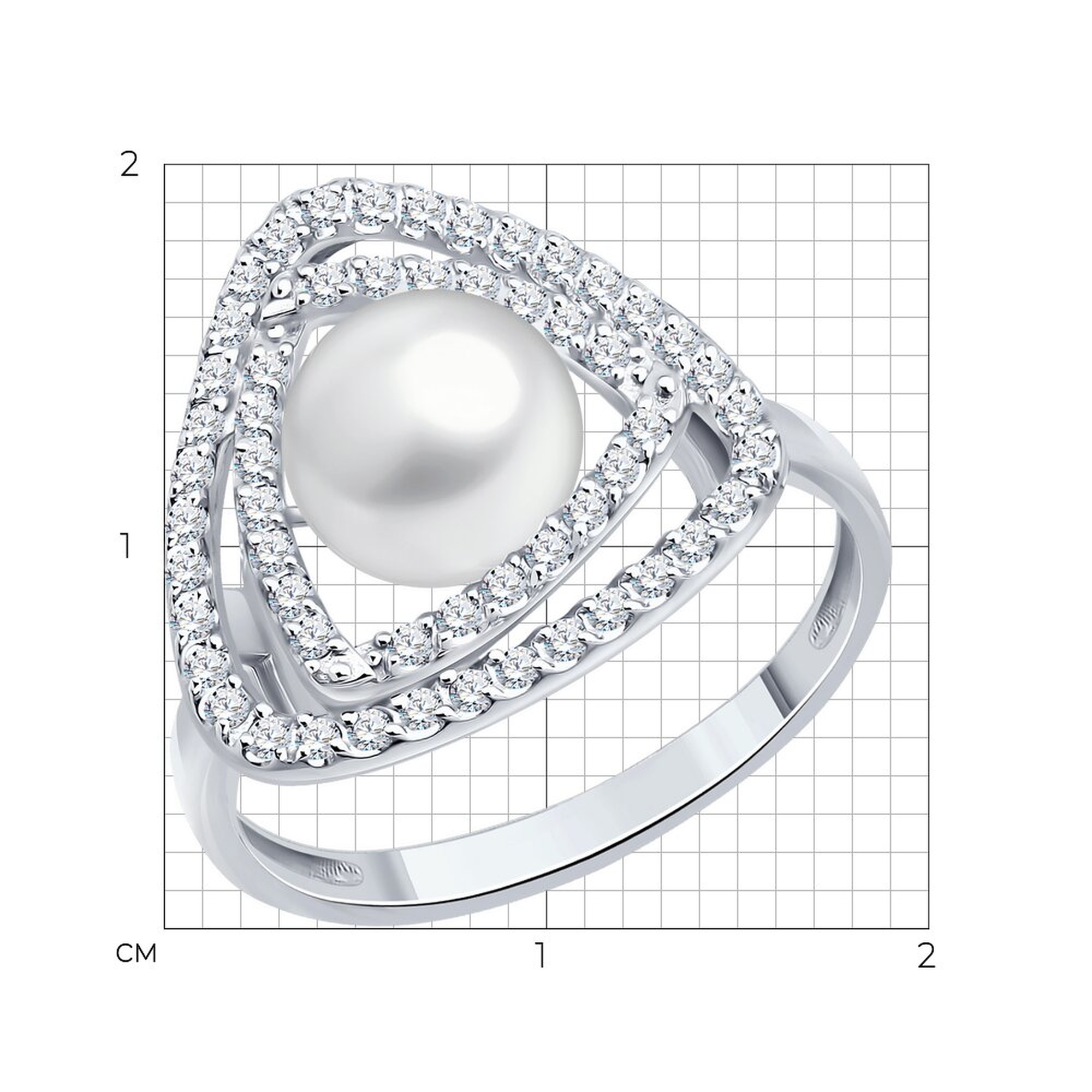 Кольцо из белого золота SOKOLOV с фианитом и жемчугом