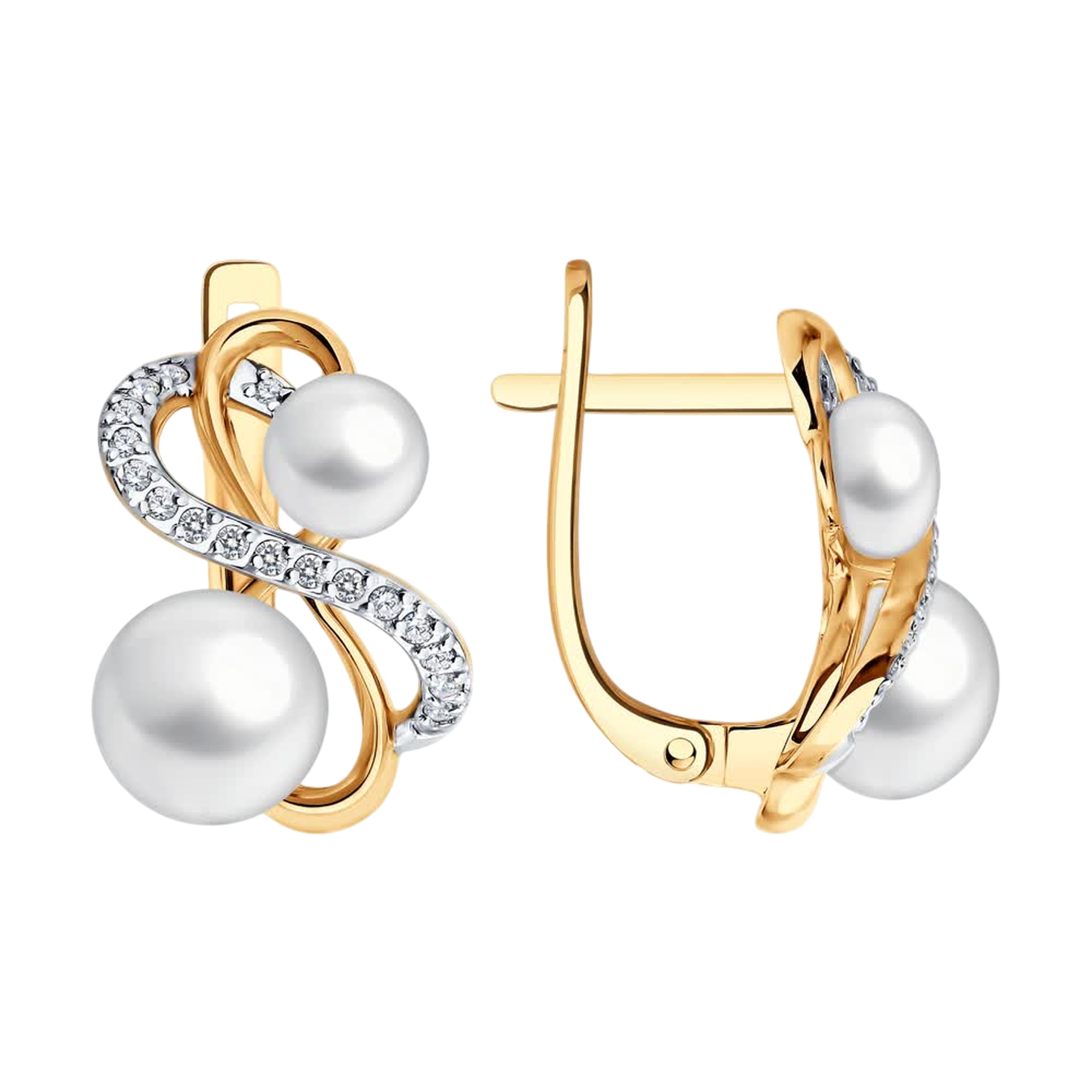 Золотые серьги SOKOLOV с фианитом и жемчугом