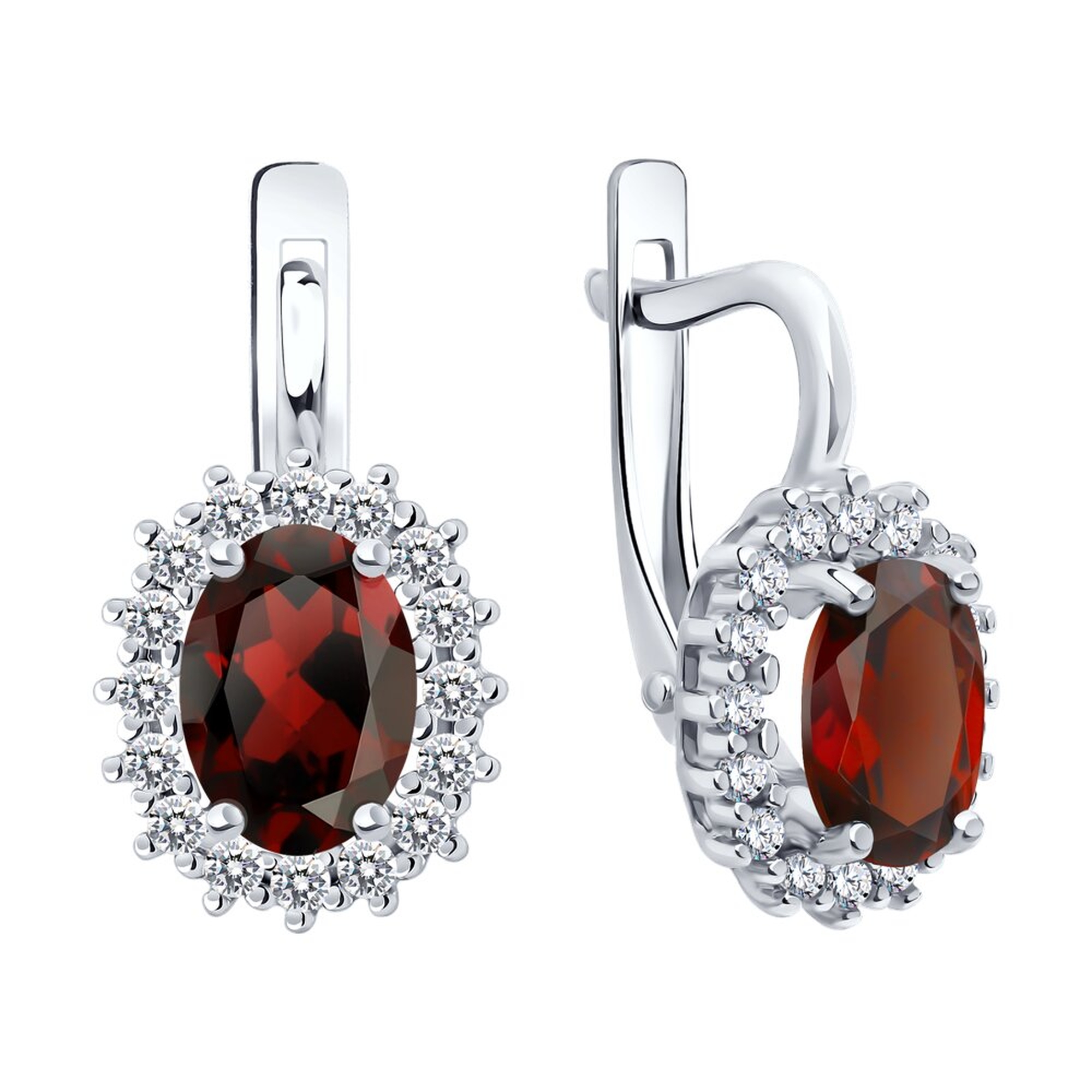 Серебряные серьги SOKOLOV с фианитом и гранатом