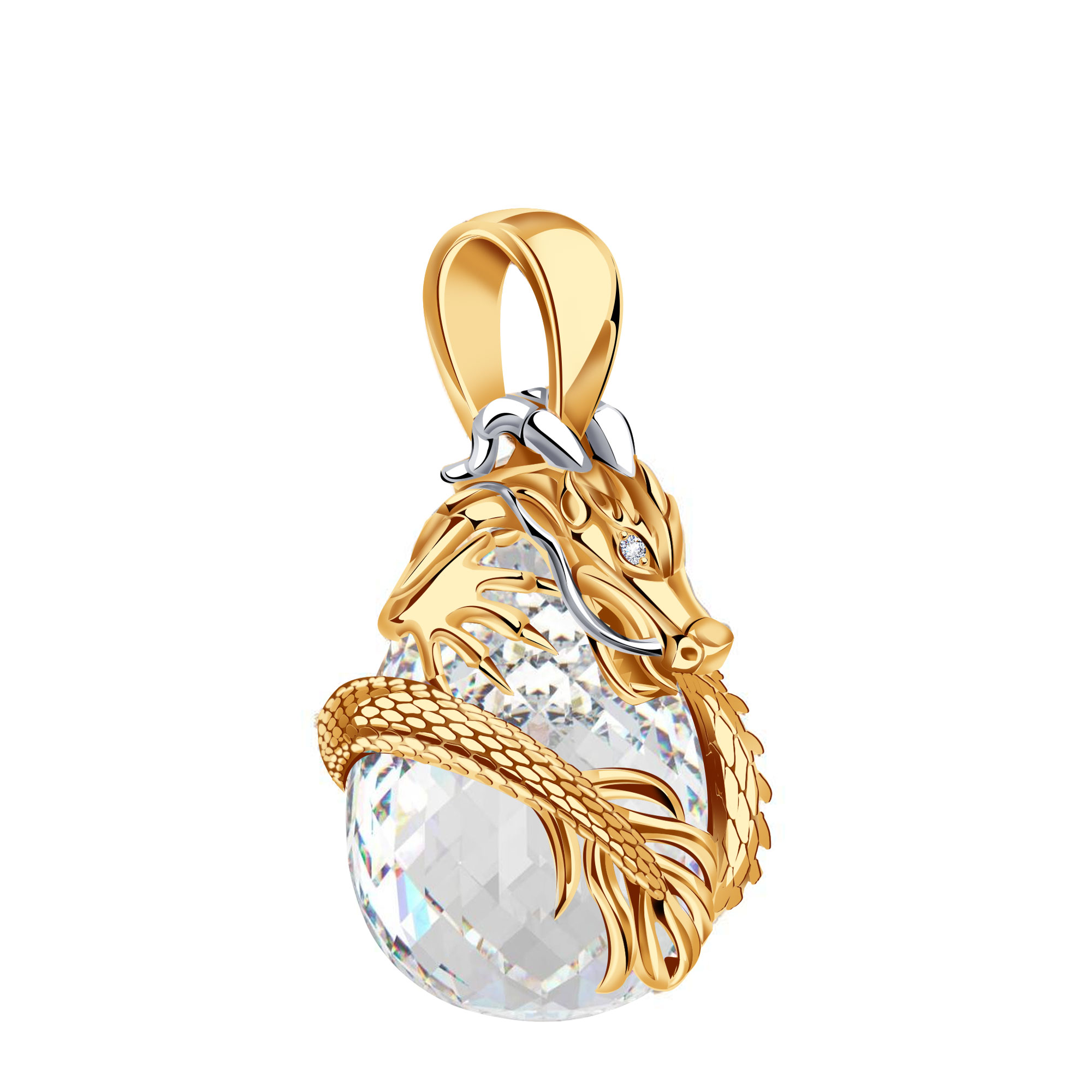 Золотая подвеска Символ года Дракон Grant с бриллиантом и кварцем