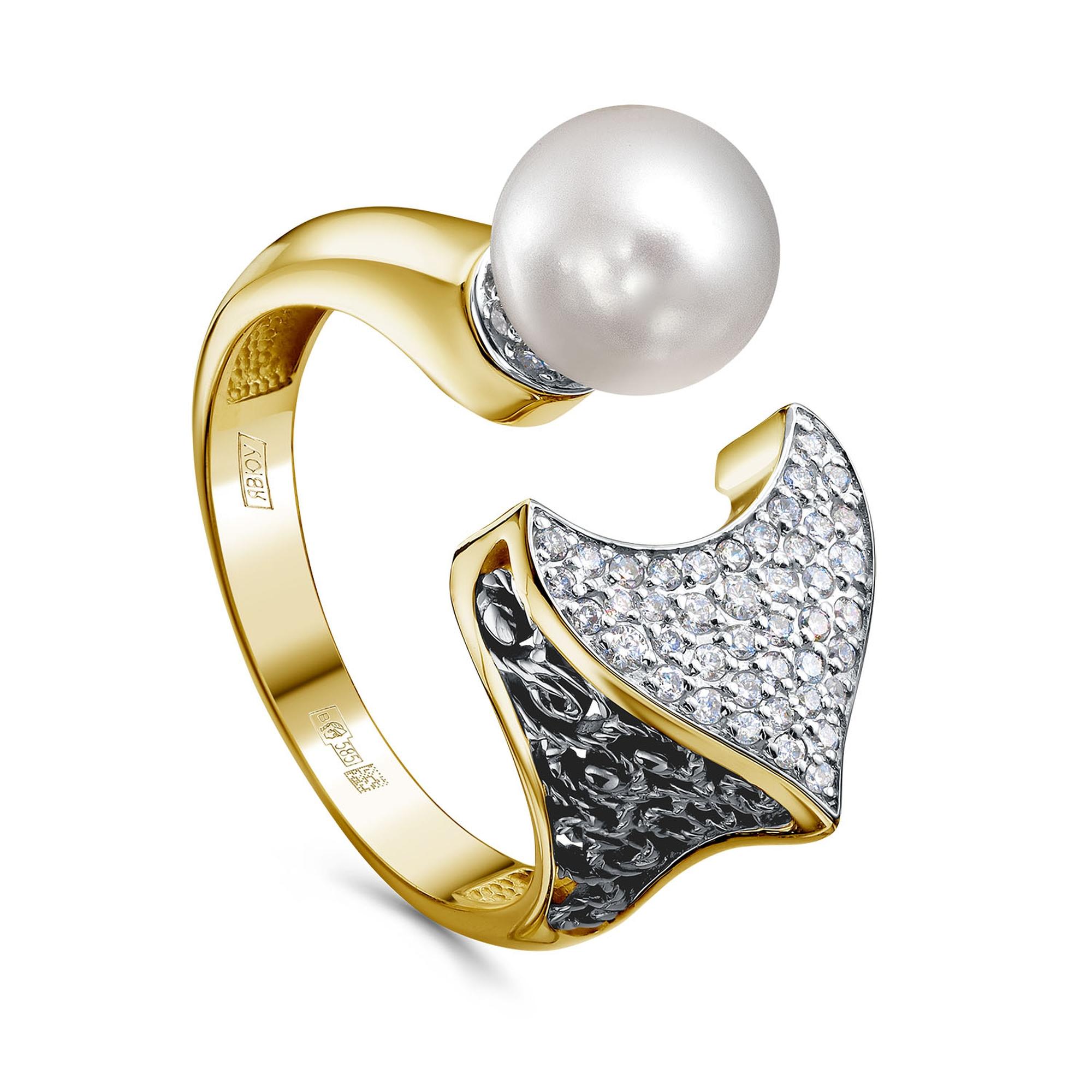 Кольцо из лимонного золота KABAROVSKY с бриллиантом и жемчугом