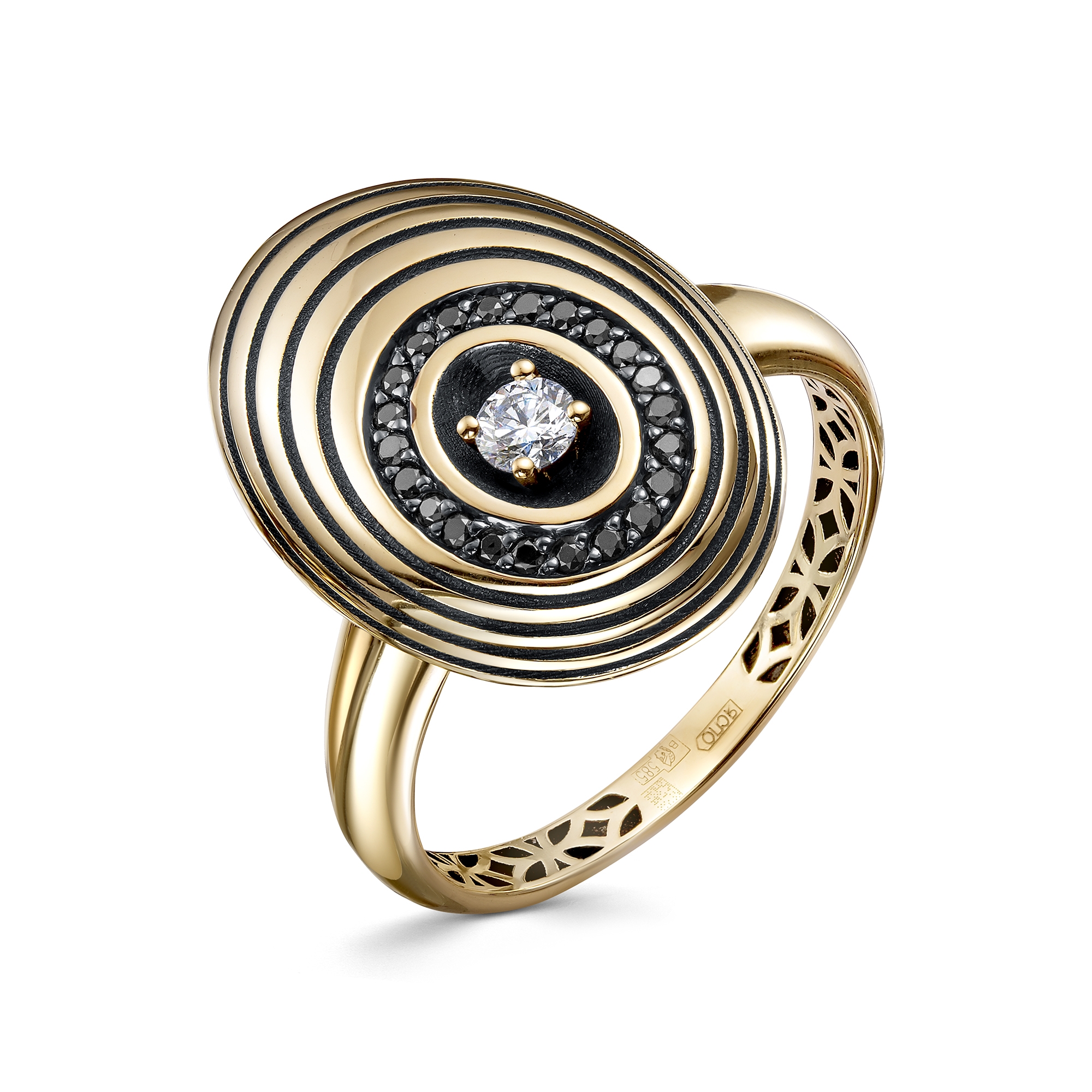 Кольцо из лимонного золота ЮК Клондайк с бриллиантом и чёрным бриллиантом