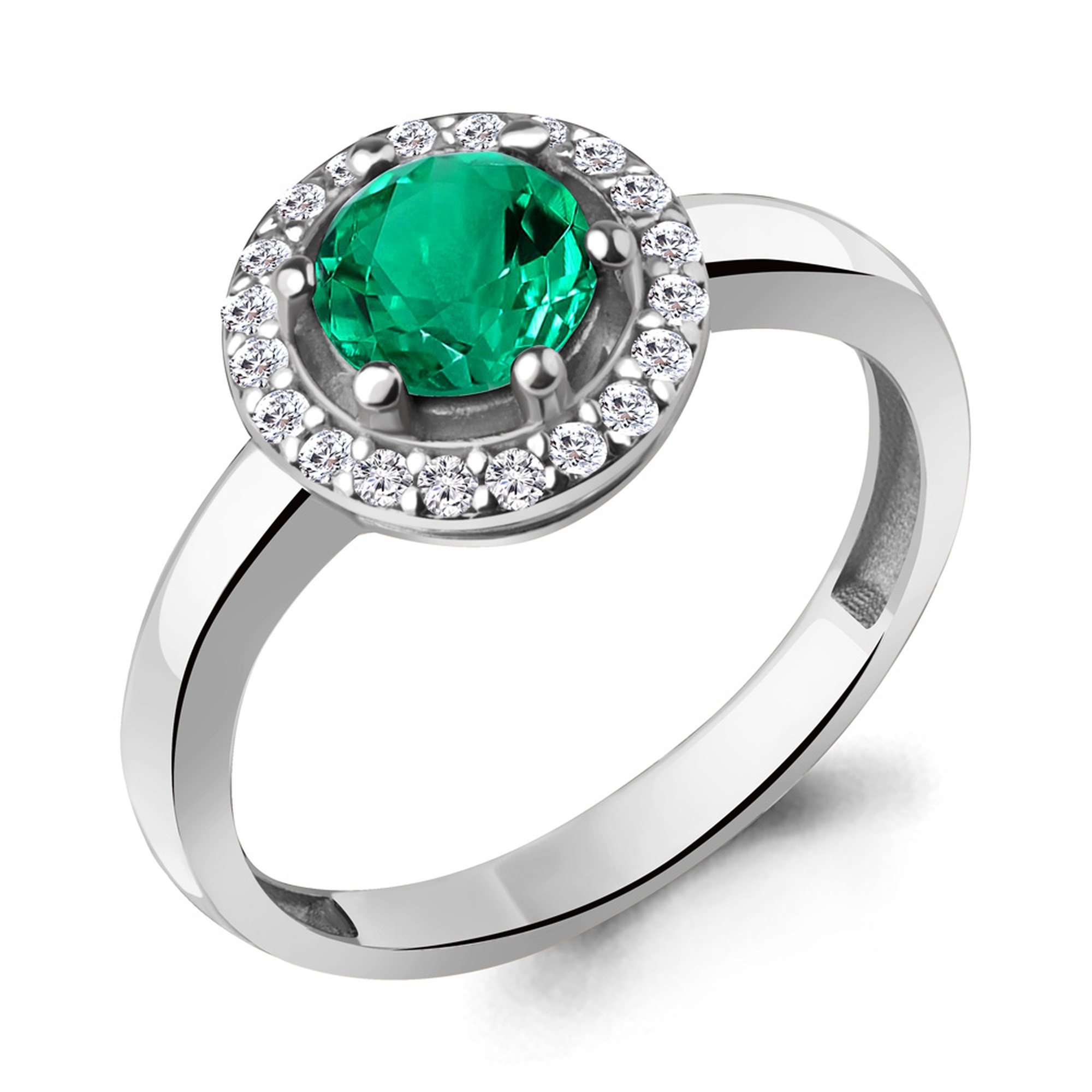 Серебряное кольцо AQUAMARINE с фианитом и гидротермальным изумрудом