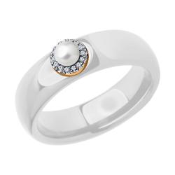 Золотое кольцо SOKOLOV с бриллиантом, жемчугом и керамикой 6015102 фото