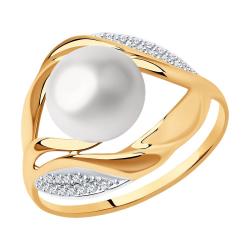 Золотое кольцо SOKOLOV с фианитом и жемчугом 791012 фото