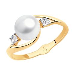 Золотое кольцо SOKOLOV с фианитом и жемчугом 791122 фото