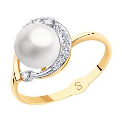 Золотое кольцо SOKOLOV с фианитом и жемчугом 791149 фото