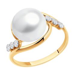 Золотое кольцо SOKOLOV с фианитом и жемчугом 791170 фото