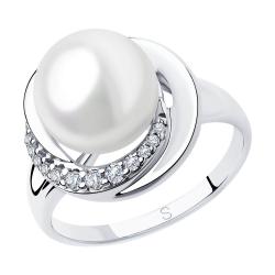 Серебряное кольцо SOKOLOV с фианитом и жемчугом 94012923 фото