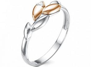 Серебряное кольцо Алькор с золотой накладкой и бриллиантом 01-1489/000Б-00 фото