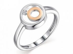 Серебряное кольцо Алькор с золотой накладкой и бриллиантом 01-1808/000Б-00 фото