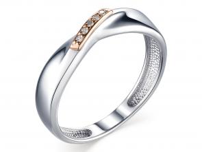 Серебряное кольцо АЛЬКОР с золотой накладкой и бриллиантом 01-1597/000Б-00 фото