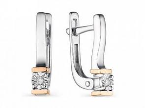 Серебряные серьги Алькор с золотой накладкой и бриллиантом 02-1864/000Б-00 фото