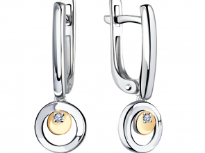 Серебряные серьги Алькор с золотой накладкой и бриллиантом 02-1807/000Б-00 фото