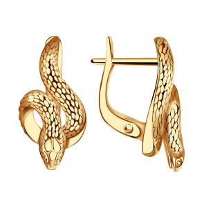 Золотые серьги Символ года Змея Золотые узоры 00-52-0239-00 фото