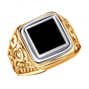 Золотое кольцо Золотые узоры с ониксом 01-0192 фото