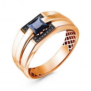 Золотое кольцо ERA Jewellery с сапфиром и чёрным бриллиантом 01-02157-01-046-01-05 фото